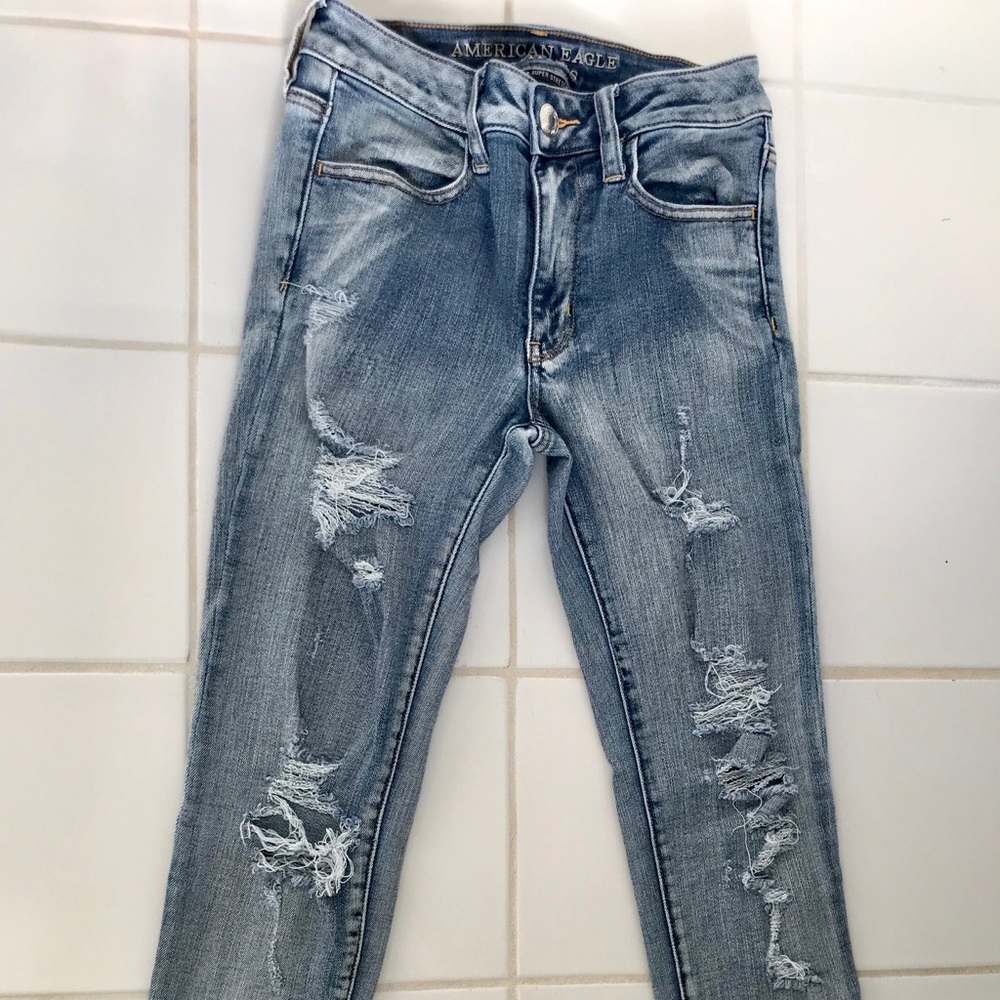 American Eagle high waist distressed skinny jeans